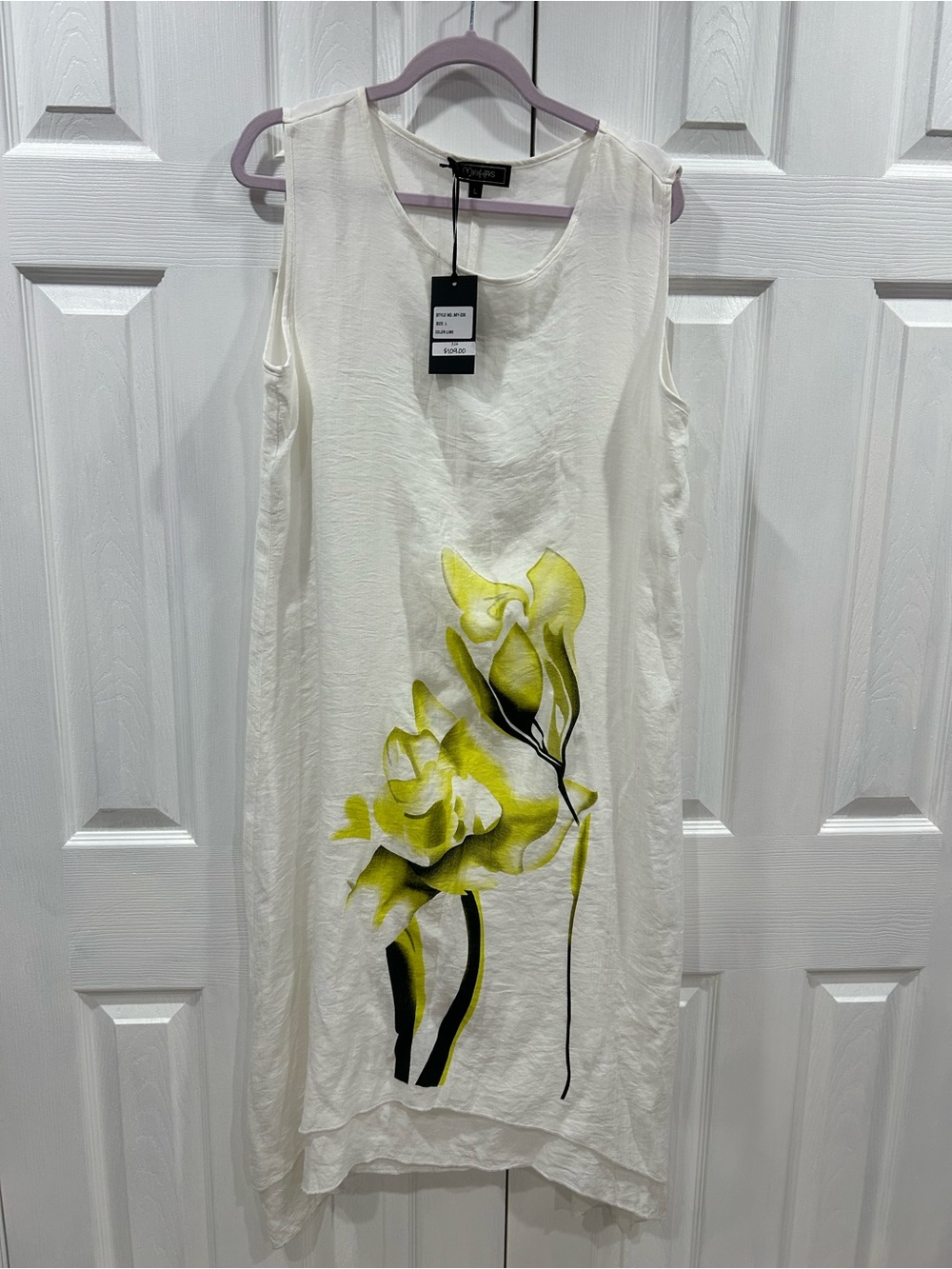 Linen Sleeveless Cream Maxi Dress with Yellow Floral Motif